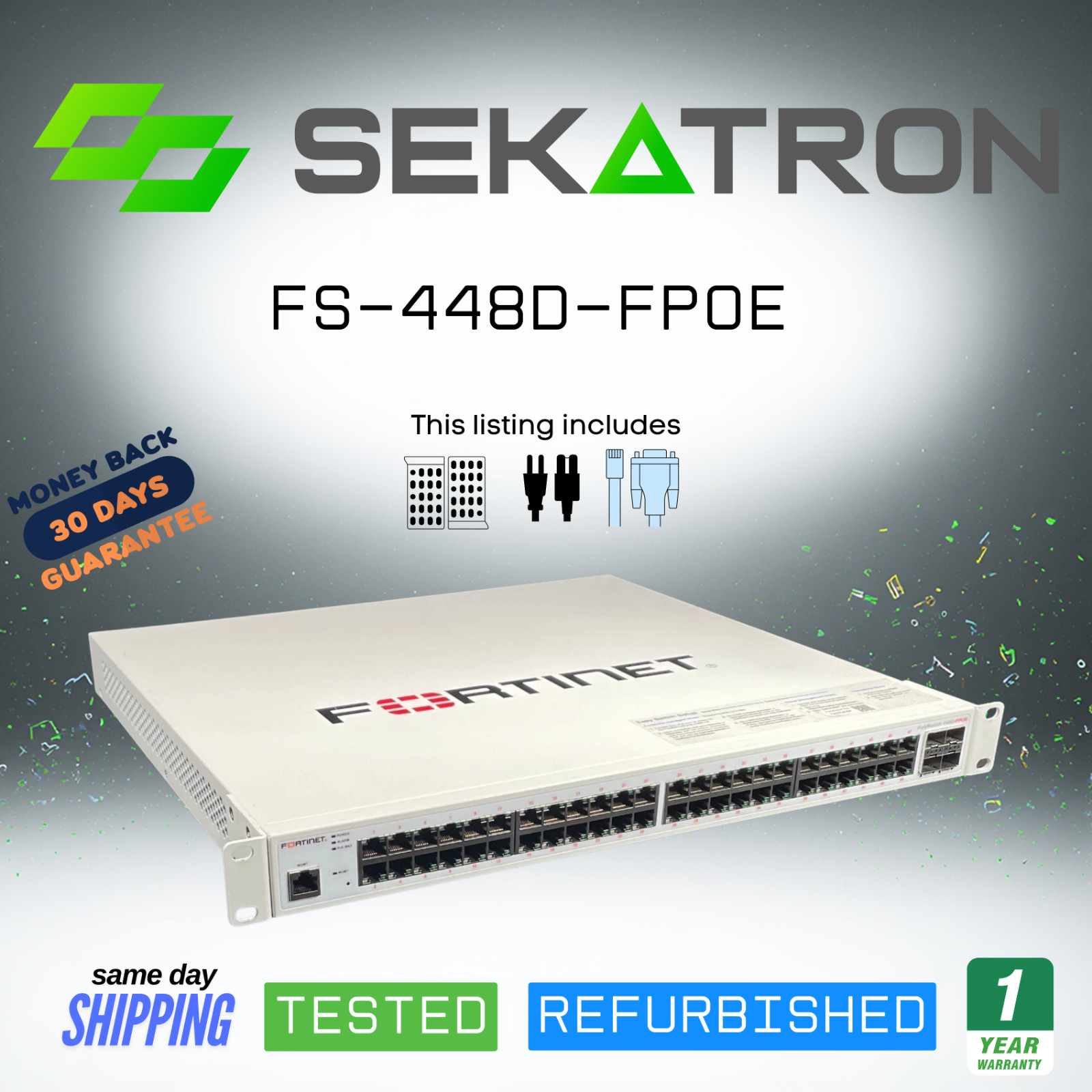 🔌 Fortinet FortiSwitch FS-448D-FPOE 48-Port PoE+ Managed Ethernet Switch ⚡