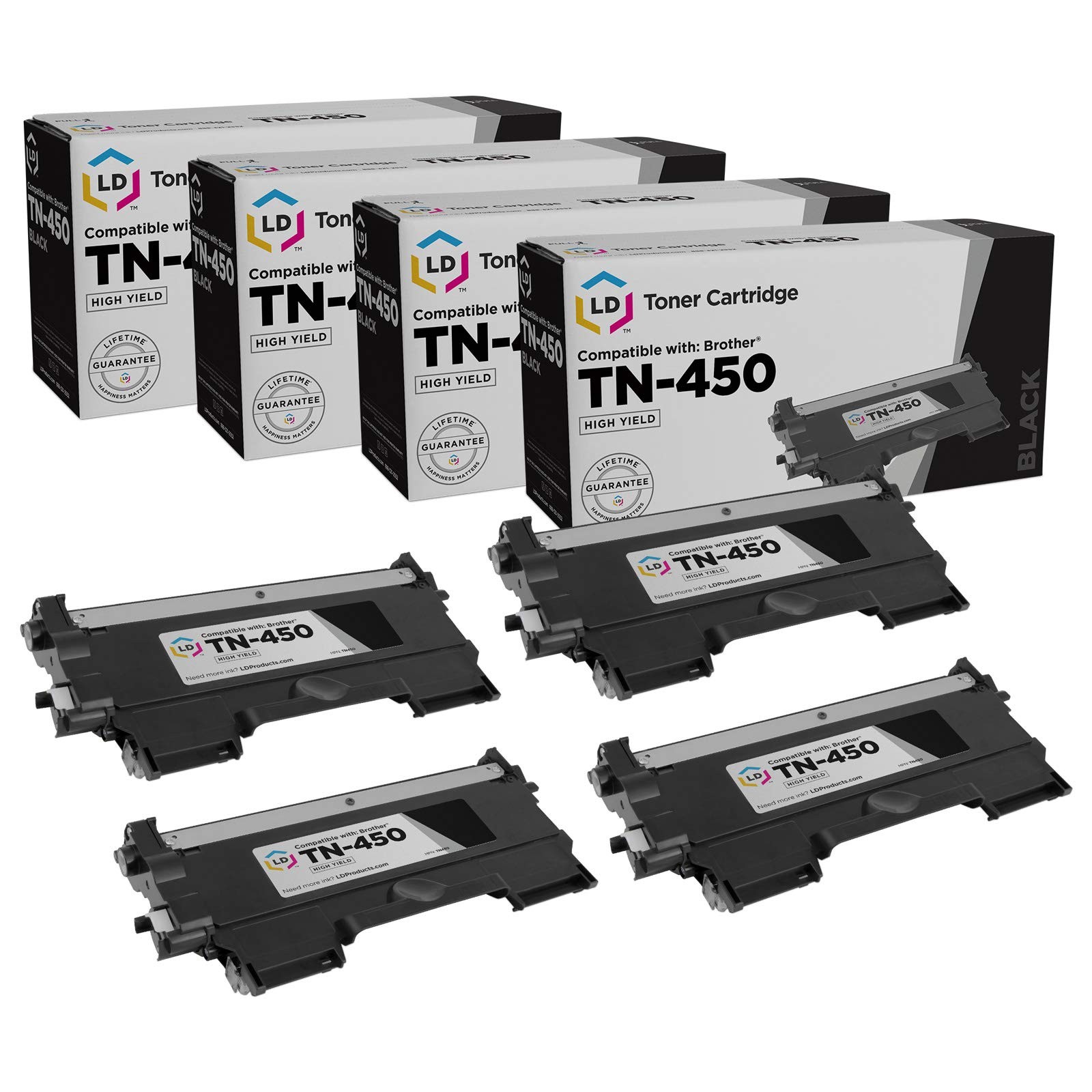 LD 4pk Comp Toner for Brother TN450 Black Toner DCP MFC Intellifax Printers