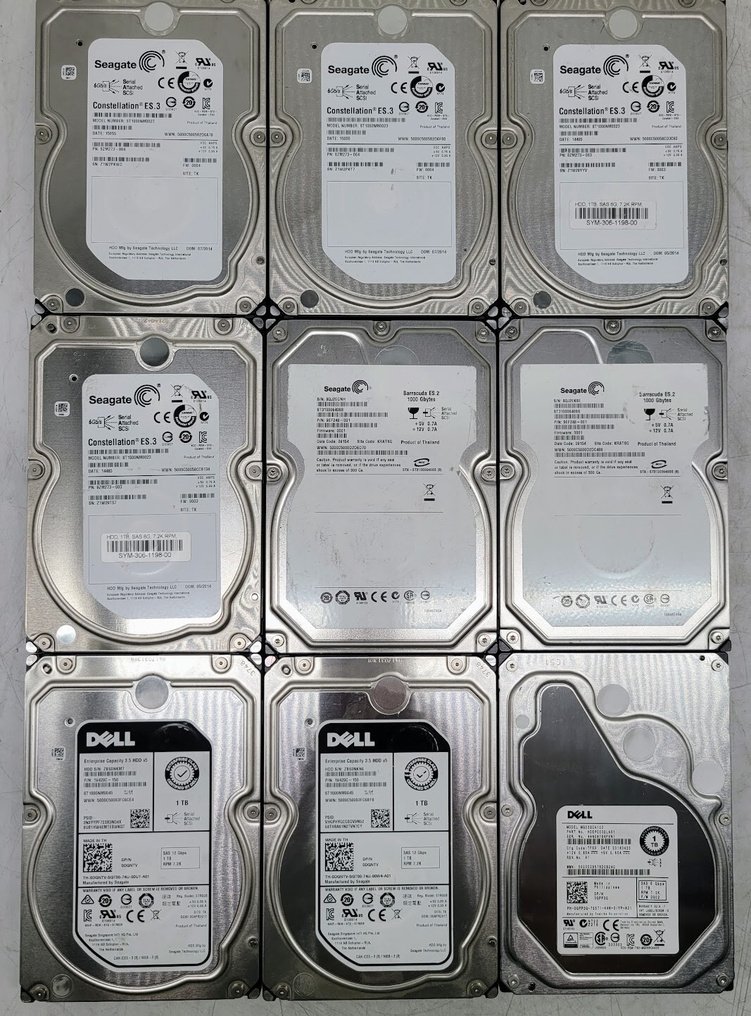 SAS-Lot of 9 HDD 1 TB 3.5" SAS different brands check the description