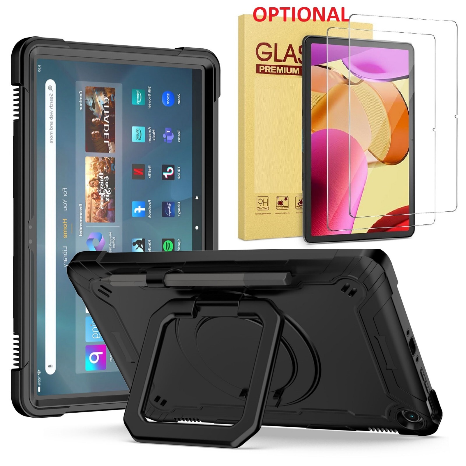 Amazon Fire Max 11 Case (2023) Shockproof 360 Rotating Stand Cover with Strap