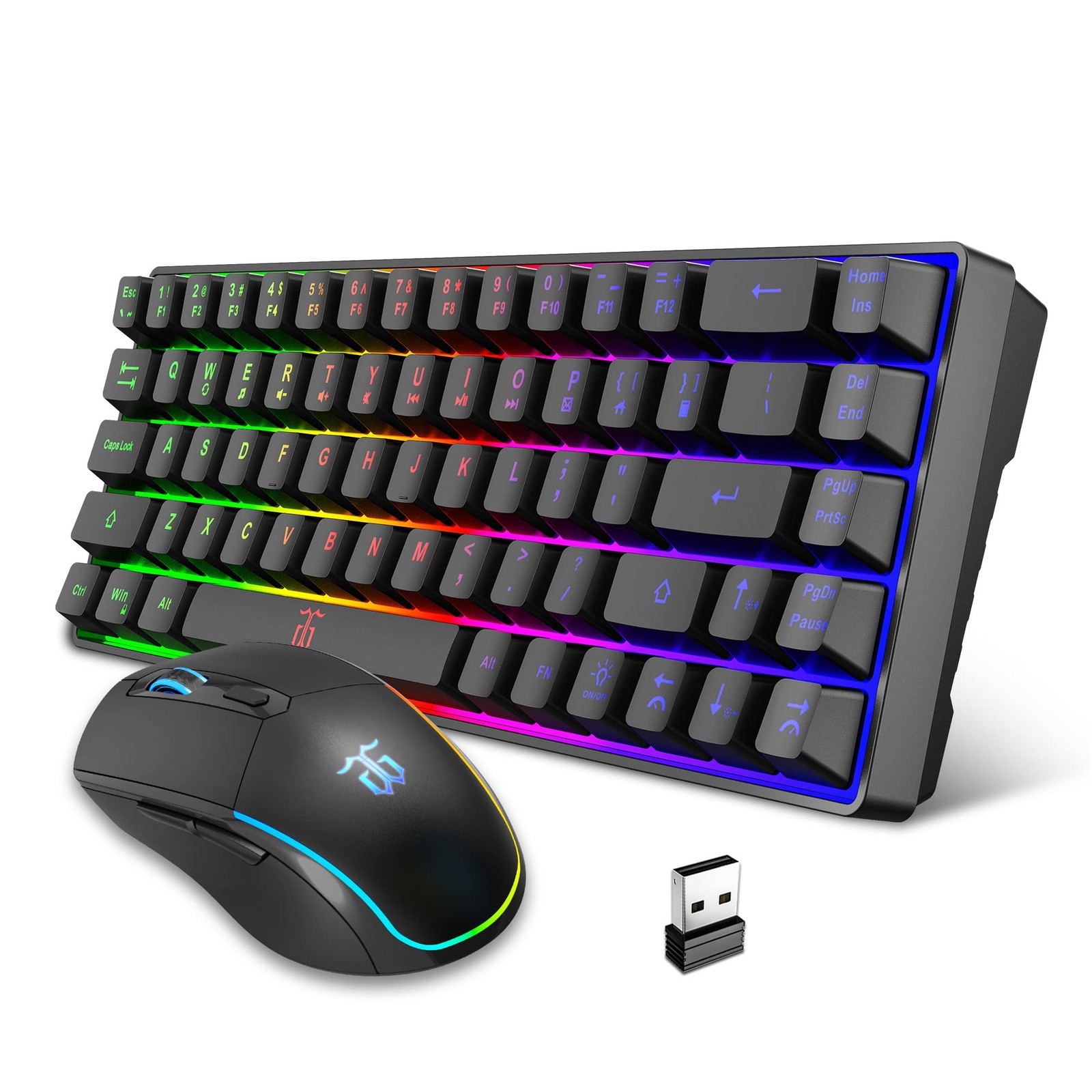 Snpurdiri 60% Wireless Gaming Keyboard and Mouse Combo,LED Backlit Rechargeab...