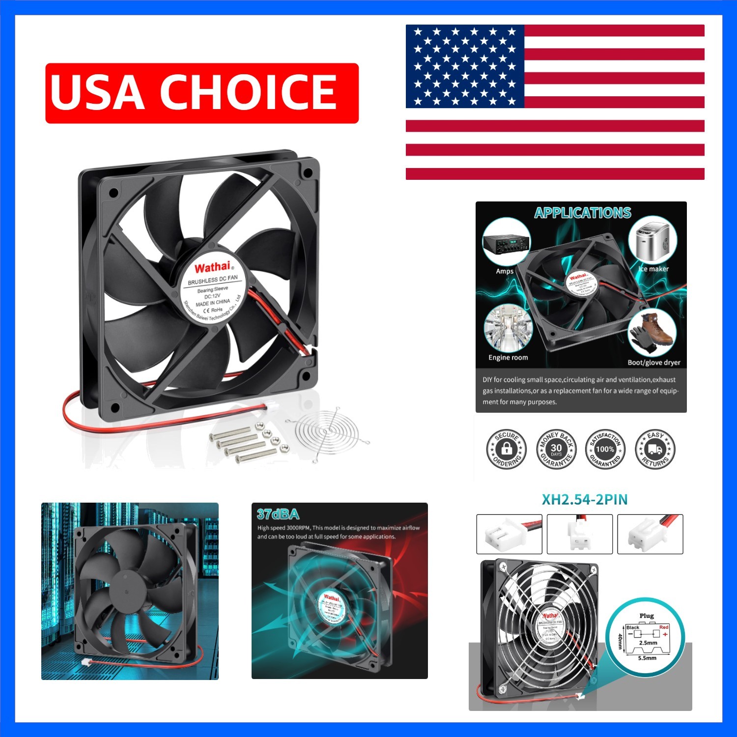 120mm 12V 0.45A 2Pin DC Brushless Cooling Fan 12 Volt 120x120x25mm | High CFM...