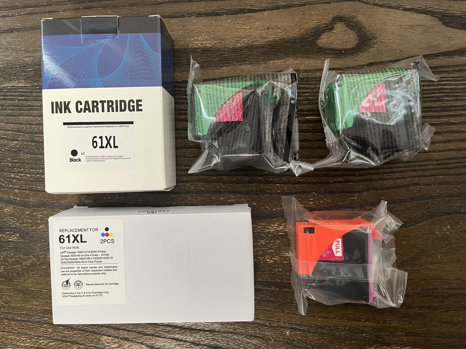 Lot of 3 Printer Ink Cartridges - 2 Black 61 XL + 1 Color 61 XL