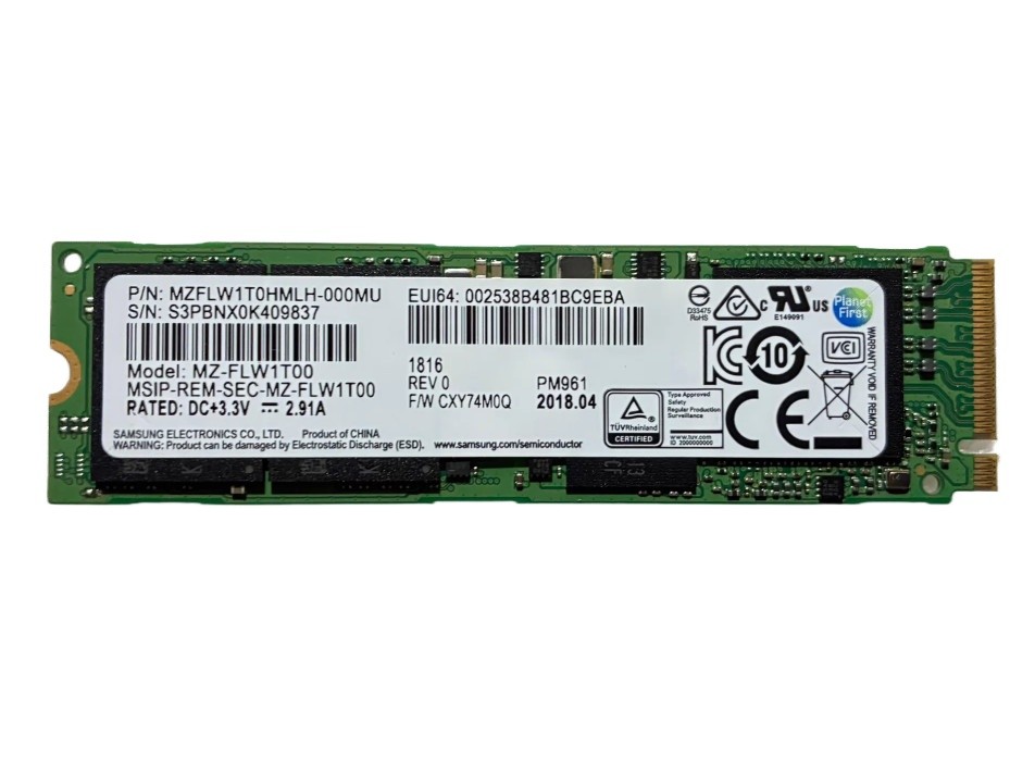Samsung PM961 1TB M.2 2280 PCIe 3.0 NVMe Internal SSD Solid State Drive