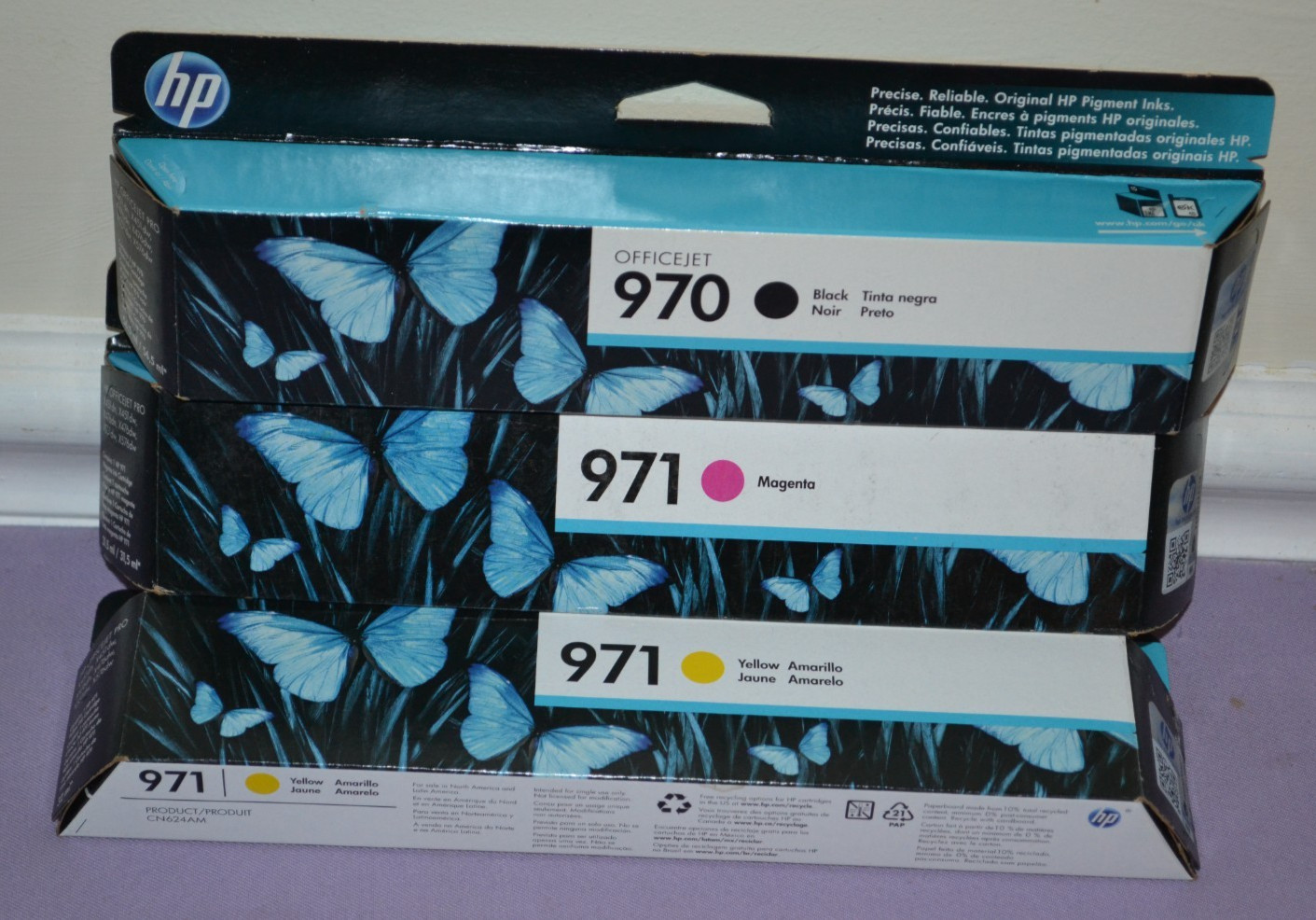 Lot of 3 OEM HP 970 Black & 971 Yellow/Magenta Ink Cartridge Dated 2017/2020-New