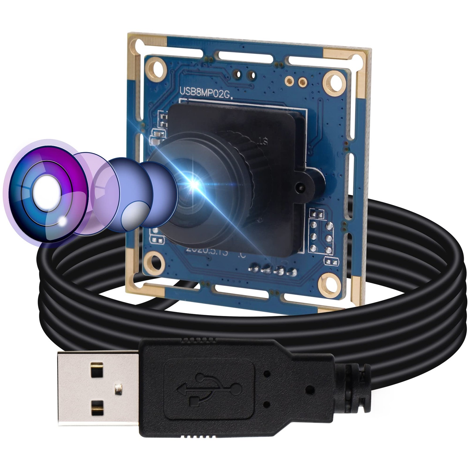 8MP USB Module - Wide Angle 180-Degree Fisheye Lens Webcam Board for Computer...