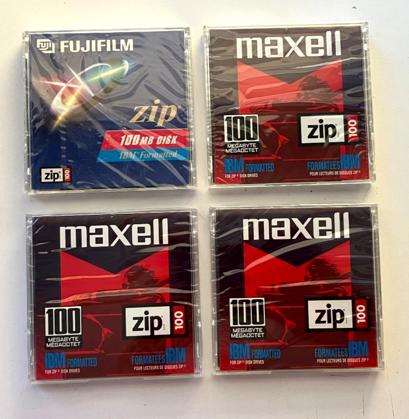4-Pack Maxell and FUJIFILM Zip 100 Disks, ALL SEALED, 