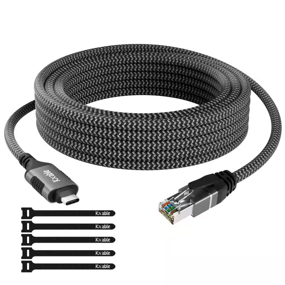 Premium Build 6 Ft. USB-C to RJ45 Gigabit LAN Ethernet Cable Network Adapter Bla