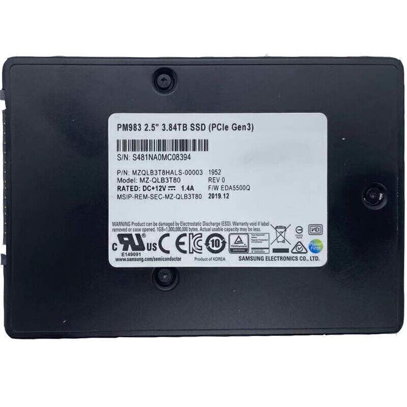 Samsung PM983 3.84TB 2.5" PCIE Nvme Gen3.0 x4 SSD MZQLB3T8HALS-00003 MZ-QLB3T80