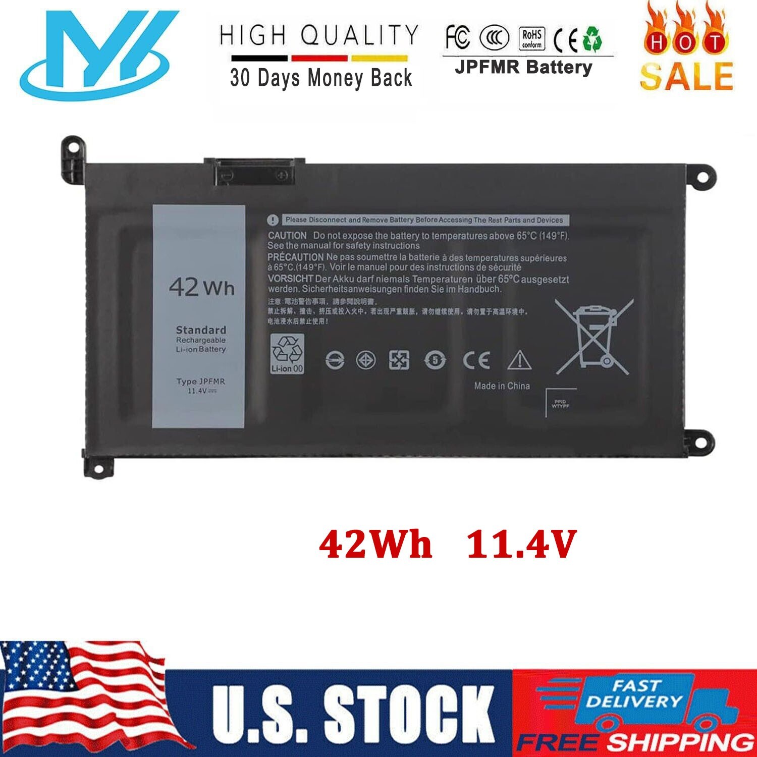 JPFMR Battery For Dell Chromebook 3400 3100 2-in-1 5488 5493 5593 P90F Series