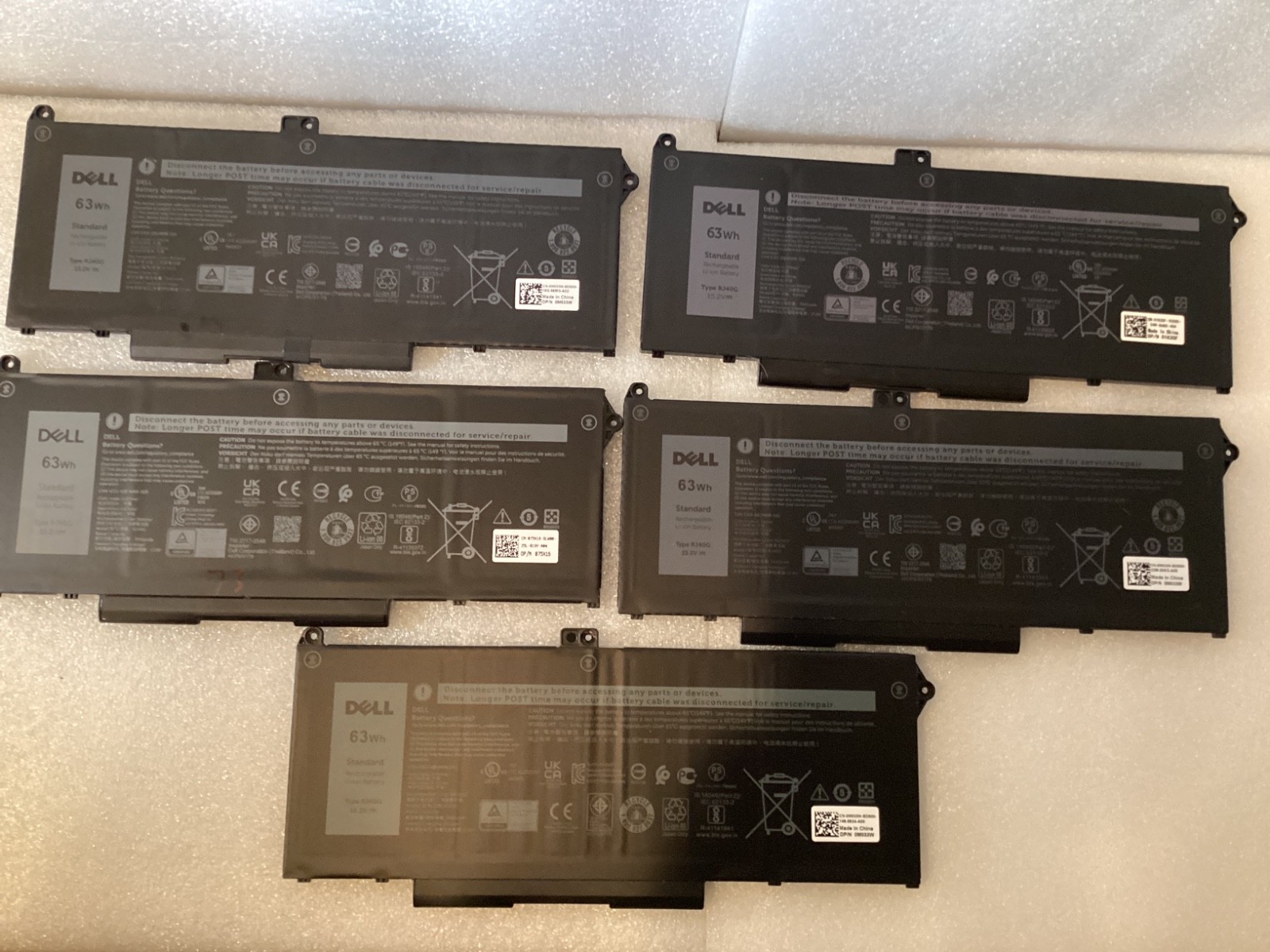 Lot of 5 OEM Dell Latitude 5420 5520 63WH Battery RJ40G M033W - Excellent