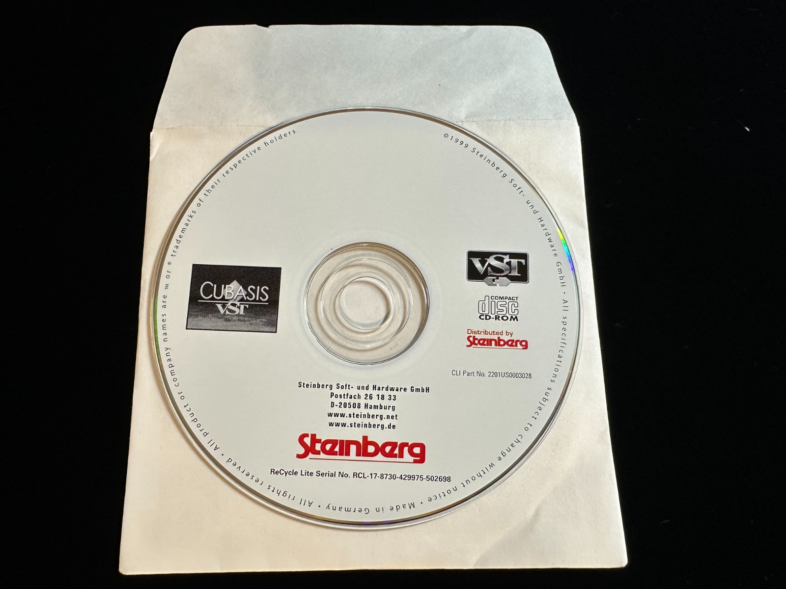 Vintage Original Cubasis VST Steinberg Software 1999 Rare Vintage Audio CD-ROM
