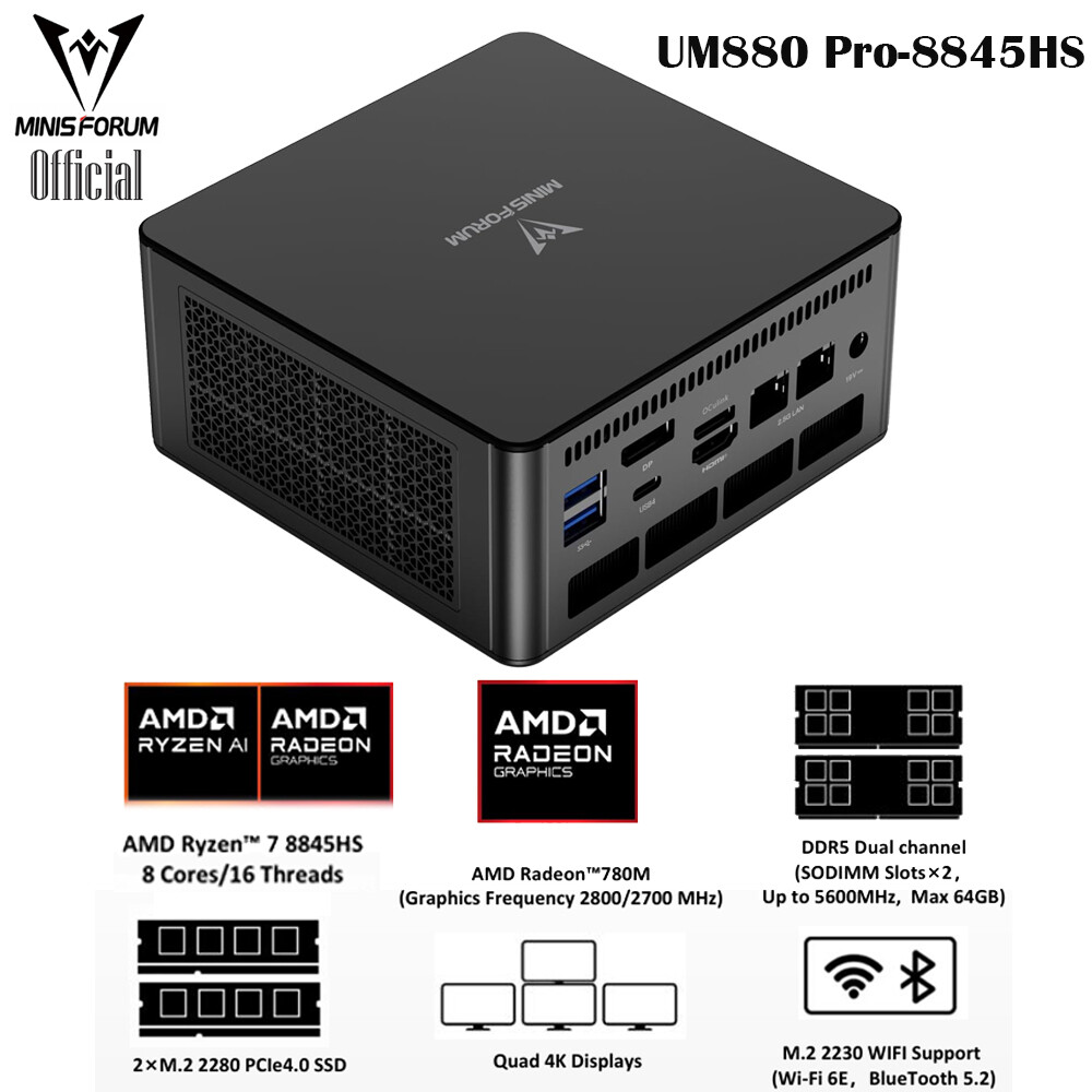 Minisforum UM880 Pro Mini PC AMD Ryzen 7 8845HS Processor NUC Desktop Computer