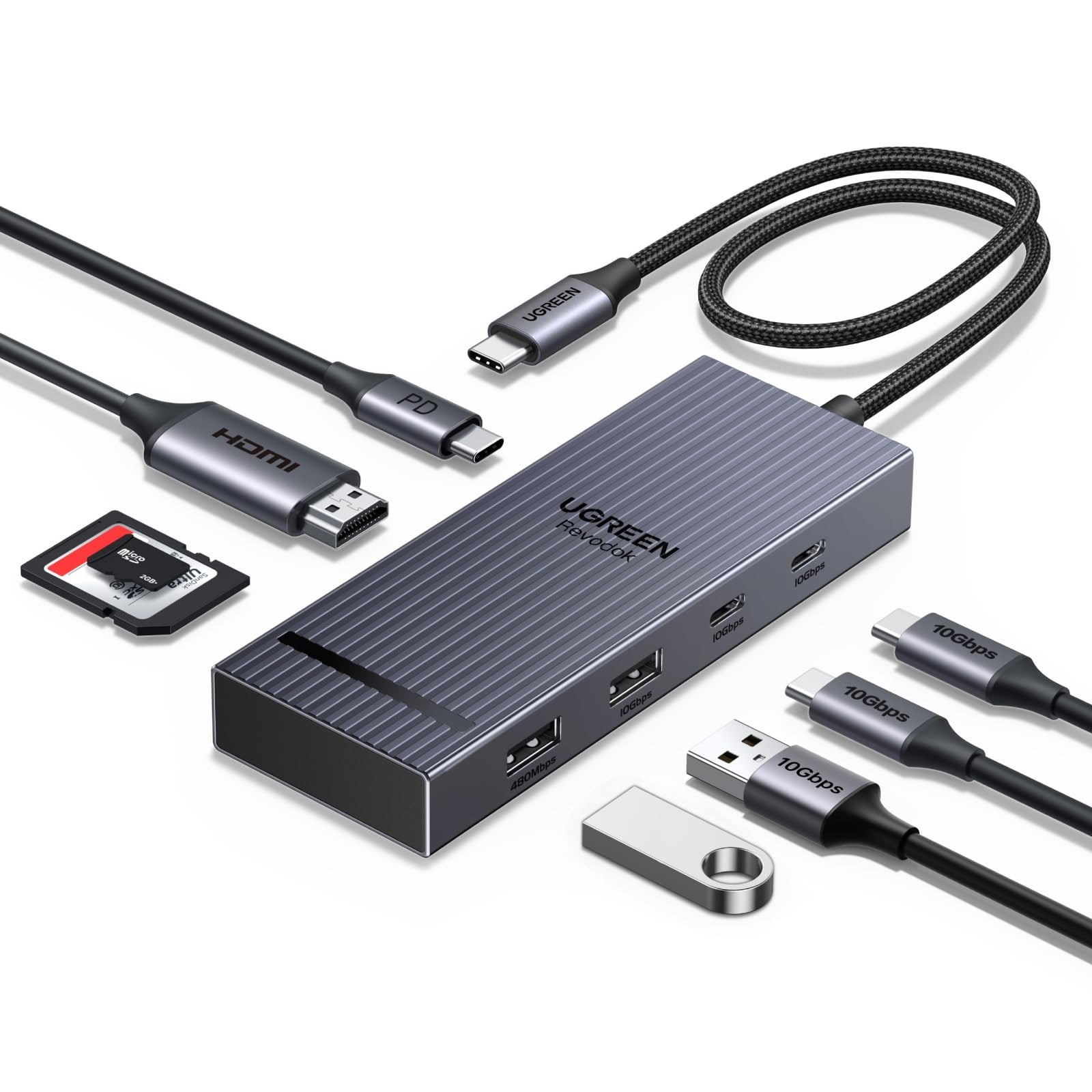 Revodok Pro 8-in-1 USB-C Hub MacBook Laptop 4K 60Hz HDMI 100W PD SD TF
