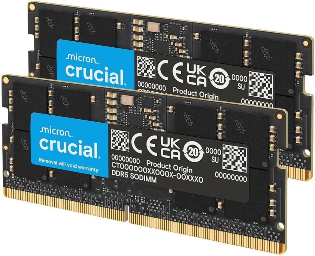 NEW Crucial 64GB (2x32GB) DDR5 4800MHz SODIMM Laptop RAM CL40 CT2K32G48C40S5
