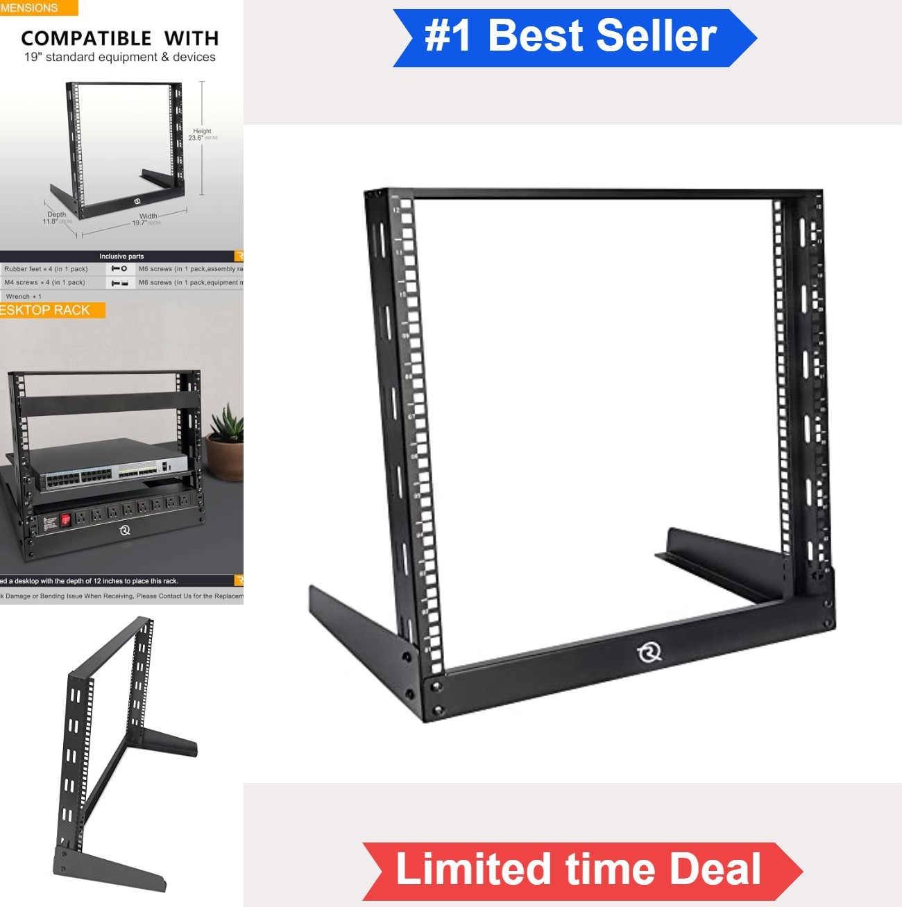 12U Desktop Open Frame Rack 19 Inch 2 Post Steel Tabletop Network Server AV
