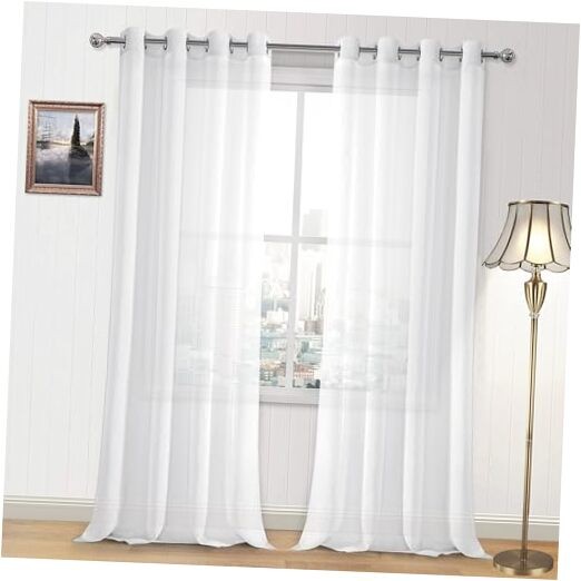  Sheer Curtains, Linen Look Semi Transparent 52"W x 102"L (Pack of 2) White