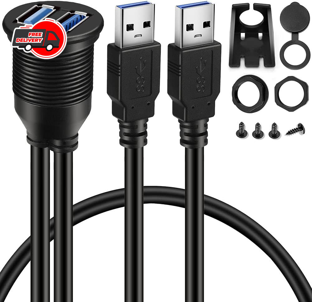 Batige 2 Ports Dual Usb 3.0 Male To Usb 3.0 Female Aux Flush Mount Car
