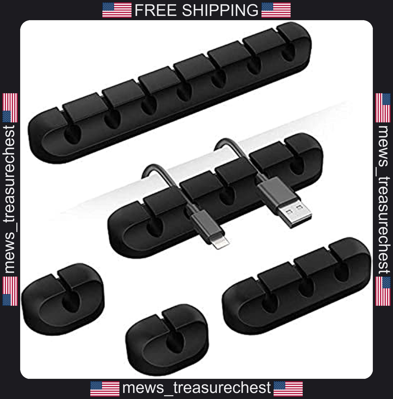 Cable Organizer Set 5 Pack Silicone Clips for Desk, Nightstand, Charging Area