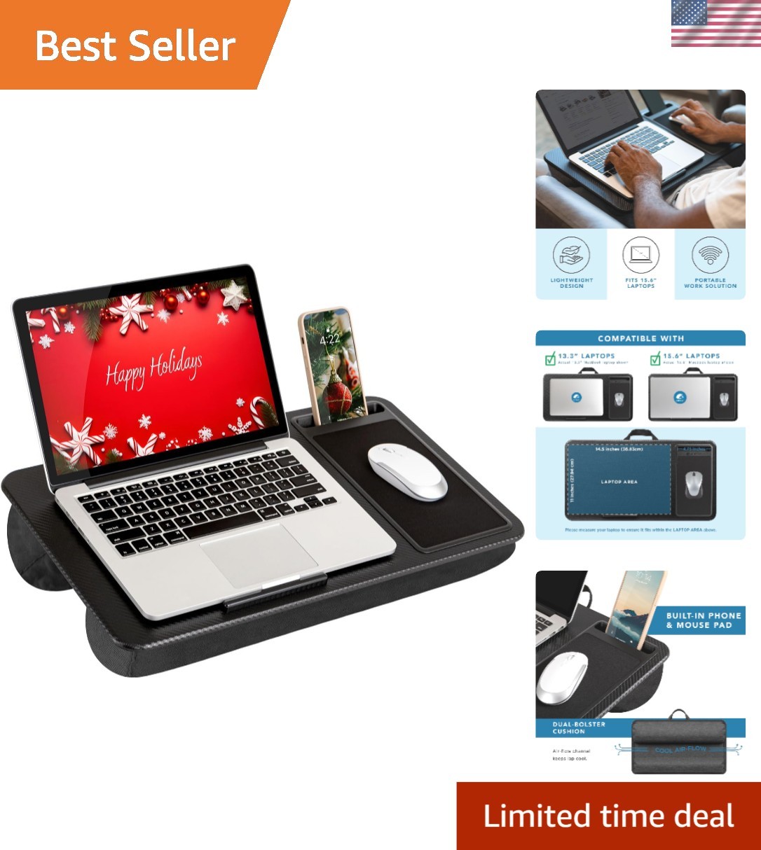 Sleek Black Carbon Lap Desk - Ideal for Professionals with Built-in Accessories