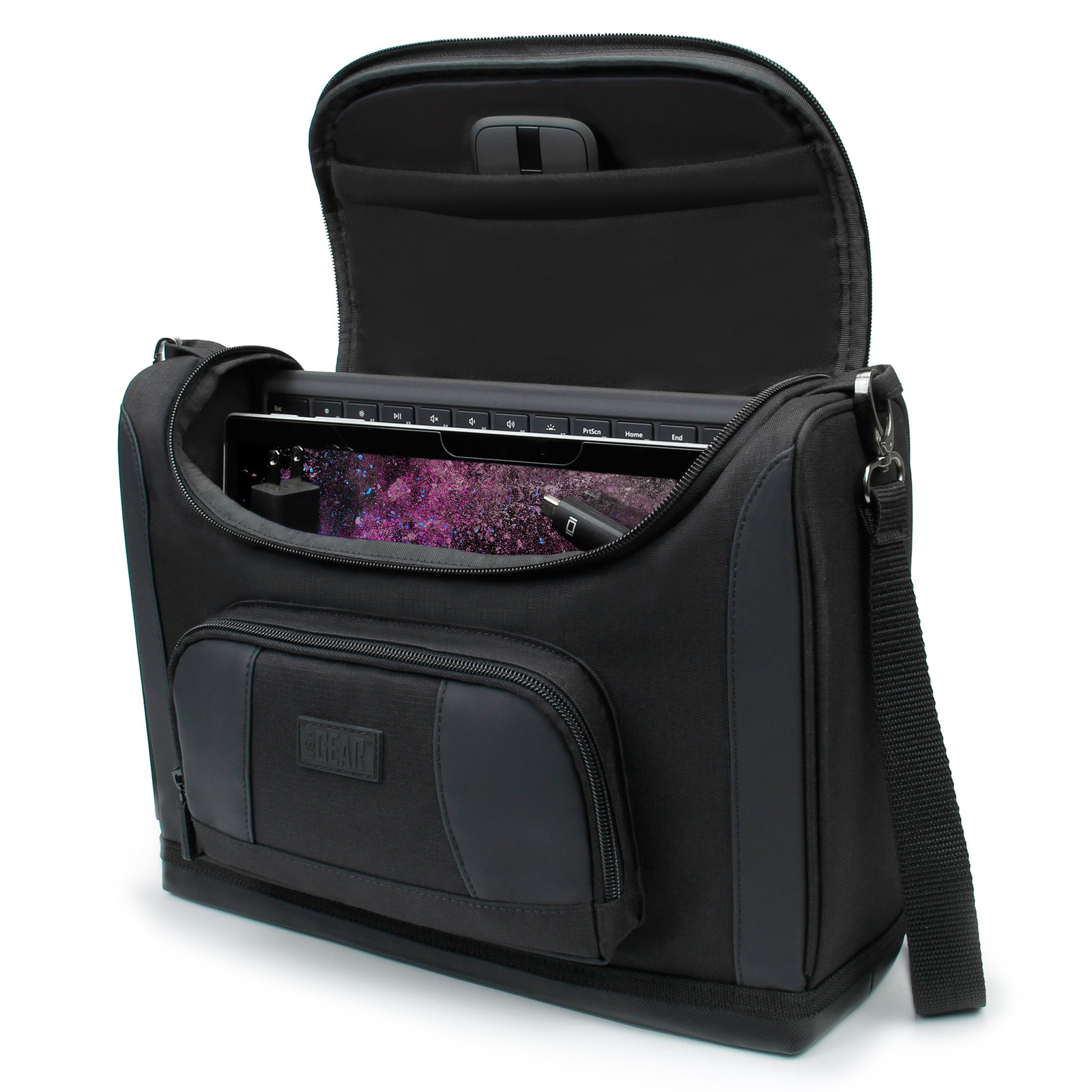 USA GEAR Small Messenger Bag for Surface Pro 8, 7, 6, Surface Pro X (Black)