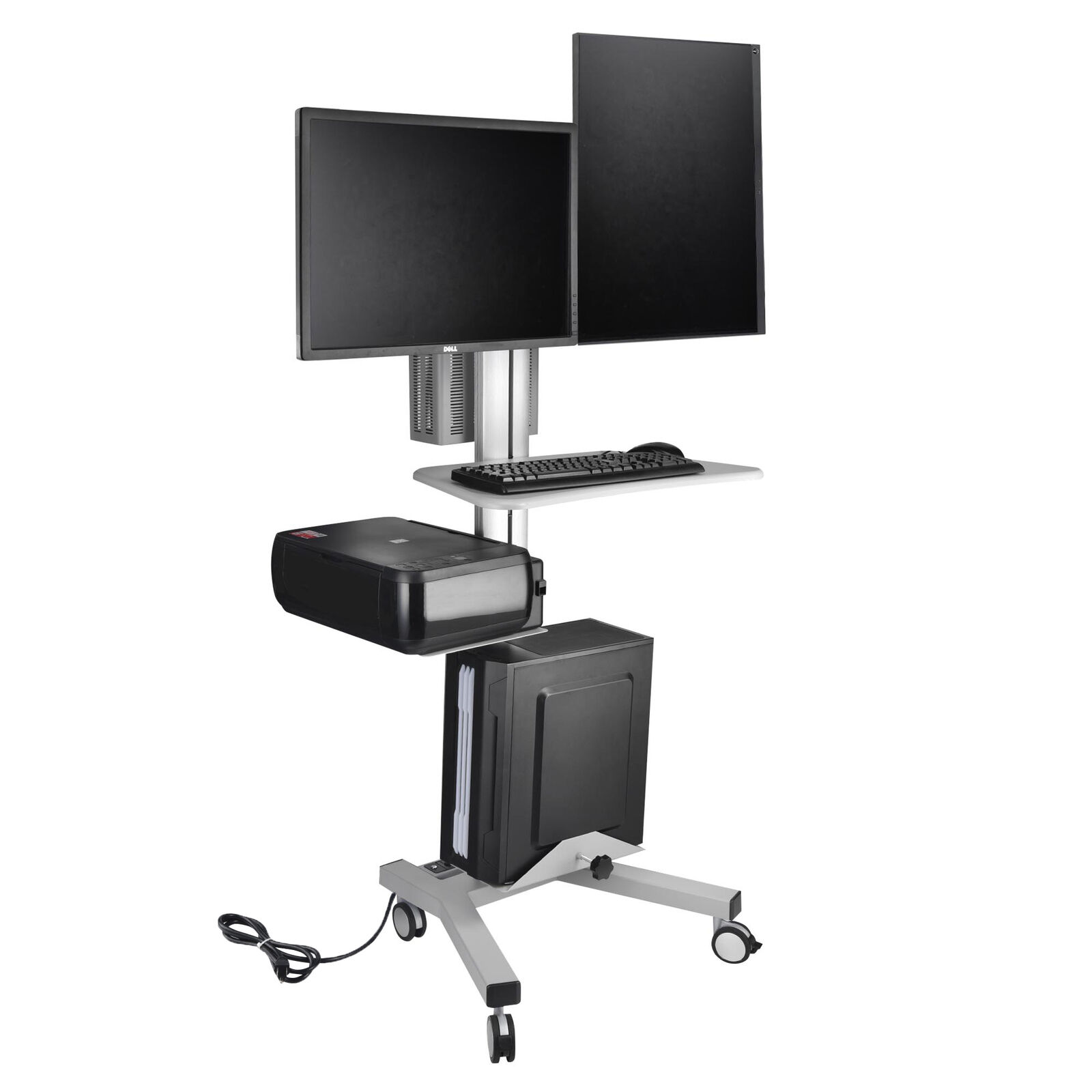Ergonomic Computer Workstation Rolling Mobile PC Cart with Dual Monitor Mount