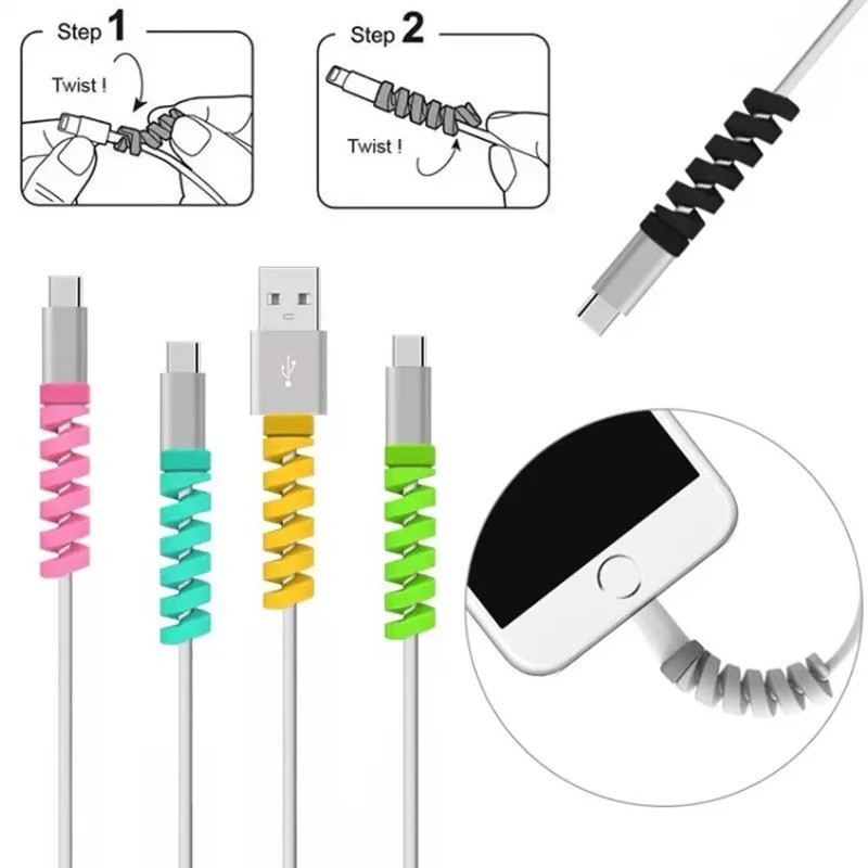 NEW 10PCS Spiral Cable Protectors Silicone USB Charger Cord Saver Multicolor