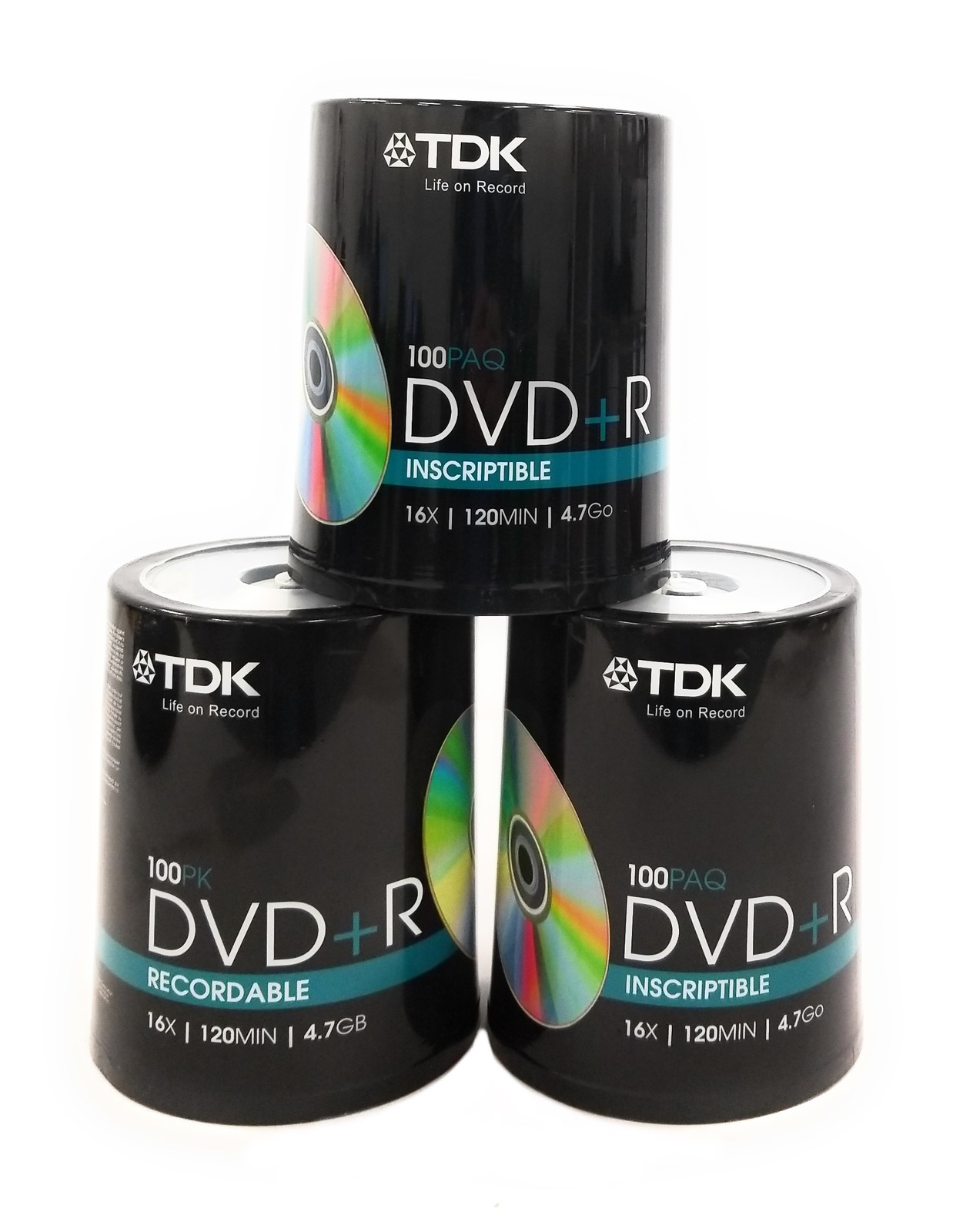 Lot of 3 NEW TDK 100PK DVD+R 16X 4.7GB 120min Recordable 100-Disc Spindle