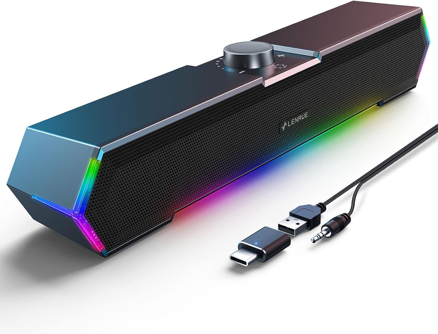 LENRUE G11 USB Computer Speaker RGB Soundbar AUX Desktop PC Laptop Black