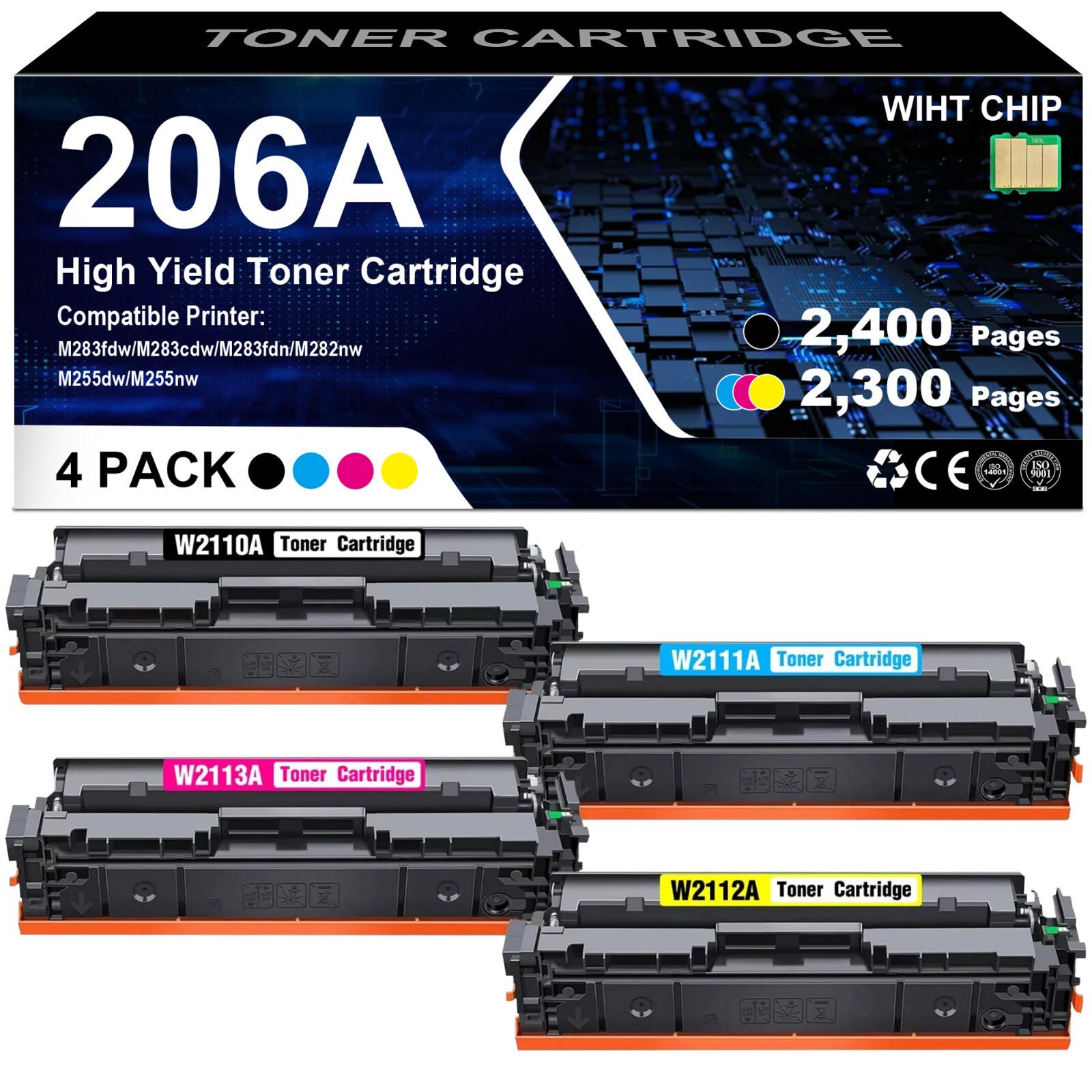 4PK 206A W2110A 206X Toner For HP Color Laserjet Pro MFP M283fdw M283cdw M283fdn