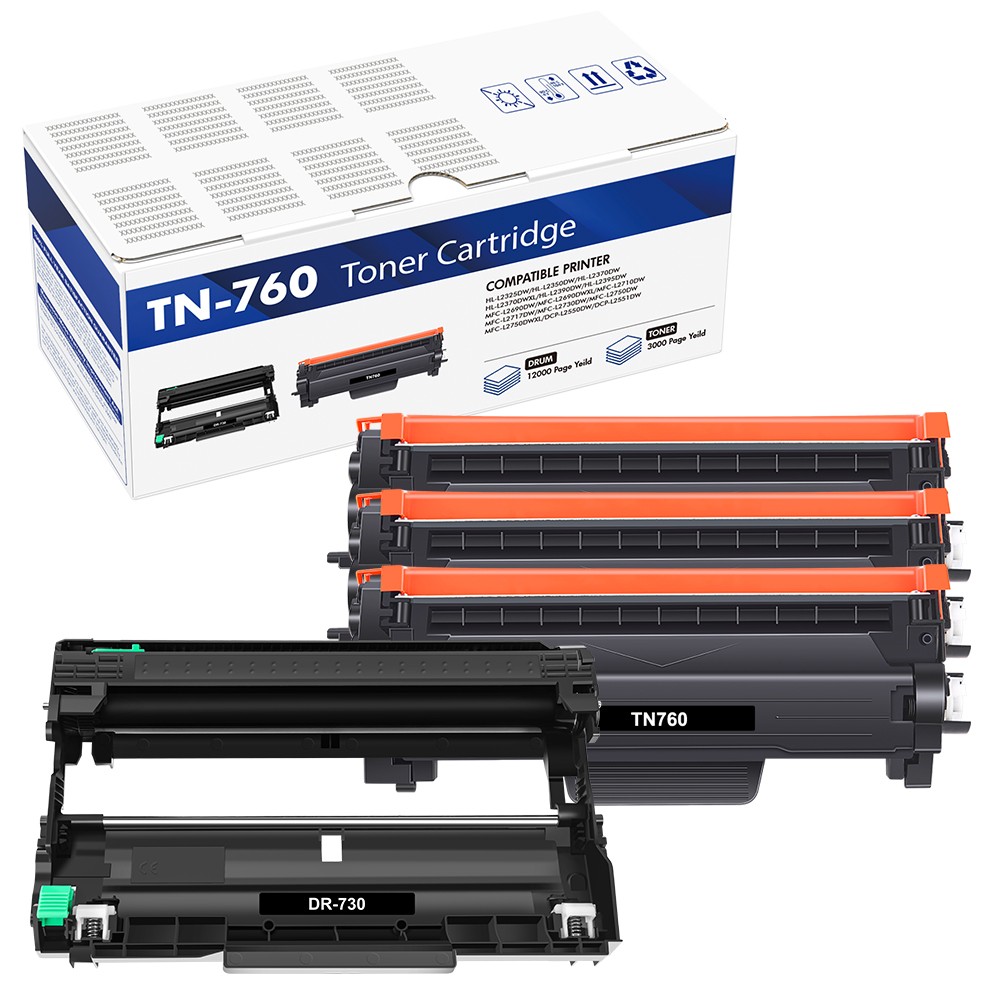 3PK TN760 Toner+1PK DR730 Drum Unit for Brother MFC-L2710DW HL-L2395DW Printer