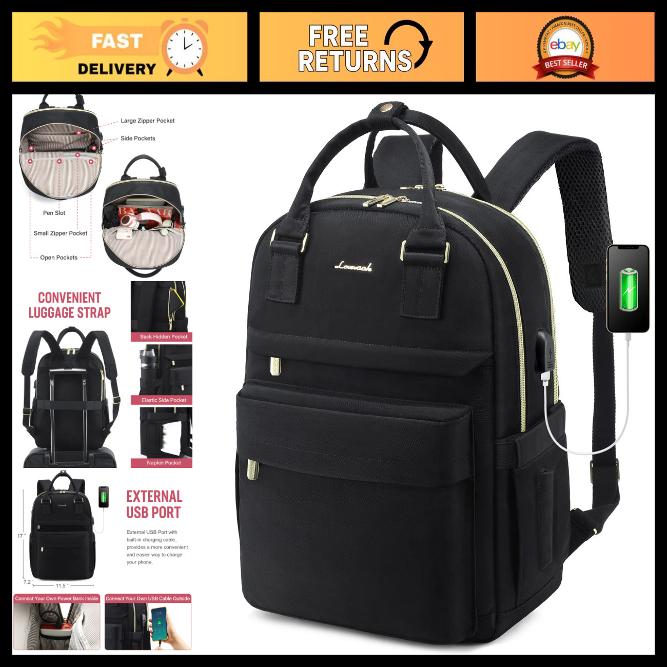 Stylish 15.6" Laptop Backpack for Women, Waterproof USB Travel Bag, Vintage Book