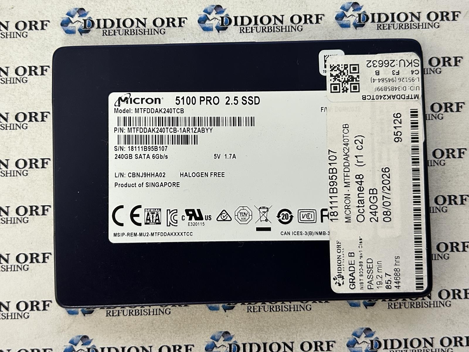MICRON 240GB 2.5" SATA SSD MTFDDAK240TCB, Grade B, SKU 26632