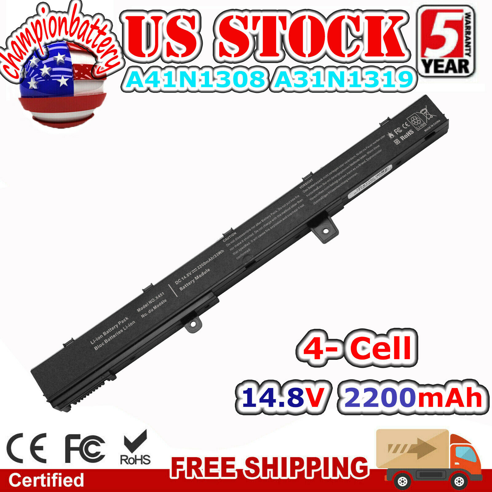 X451 Battery for ASUS A31N1319 A41N1308 X451C X551C X551CA X451CA X451 X551 US