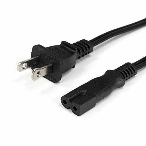 2 Prong Power Cord - Polarized (Square/Round) UL Listed - Black, 6ft Power Cable