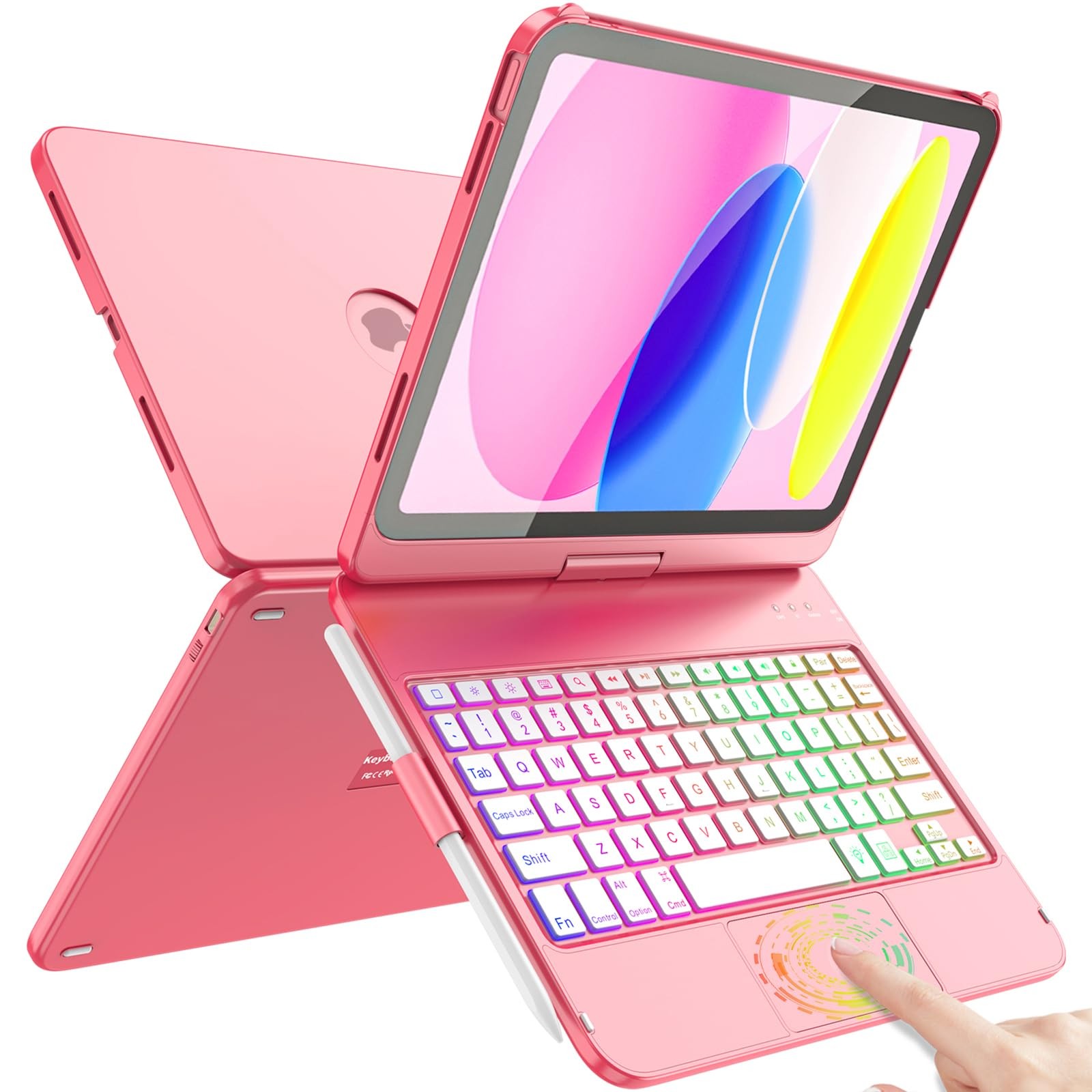 FUWANG Touch Keyboard Case for iPad (A16) 11th Generation 11 Watermelon Red 
