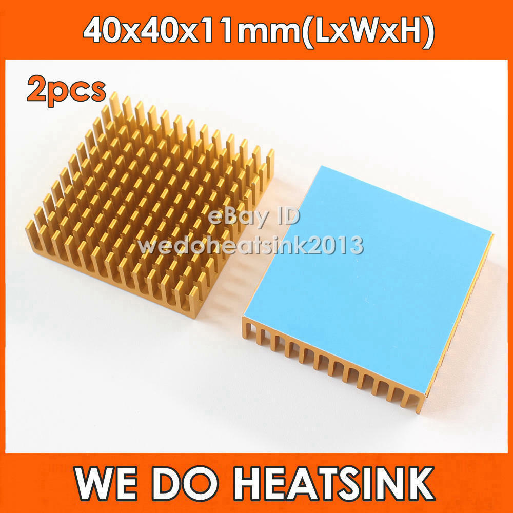 2pcs 40x40x11mm Gold Anodized Aluminium Heatsink With Thermal Adhesive Tape