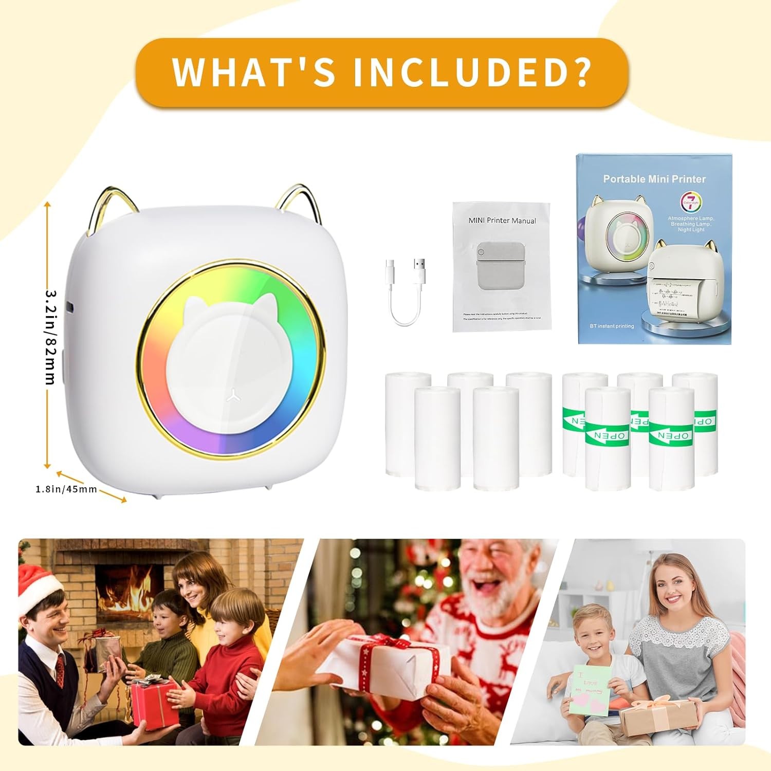 LED RGB Mini Pocket Thermal Printer Wireless Bluetooth Label Maker Photos Notes