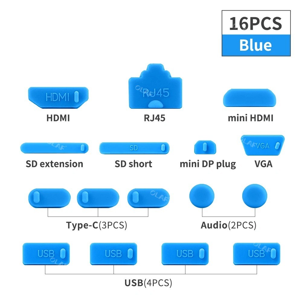 16pcs Protective Ports Cover Silicone Anti-Dust Plug Stopper for Laptop Notebook