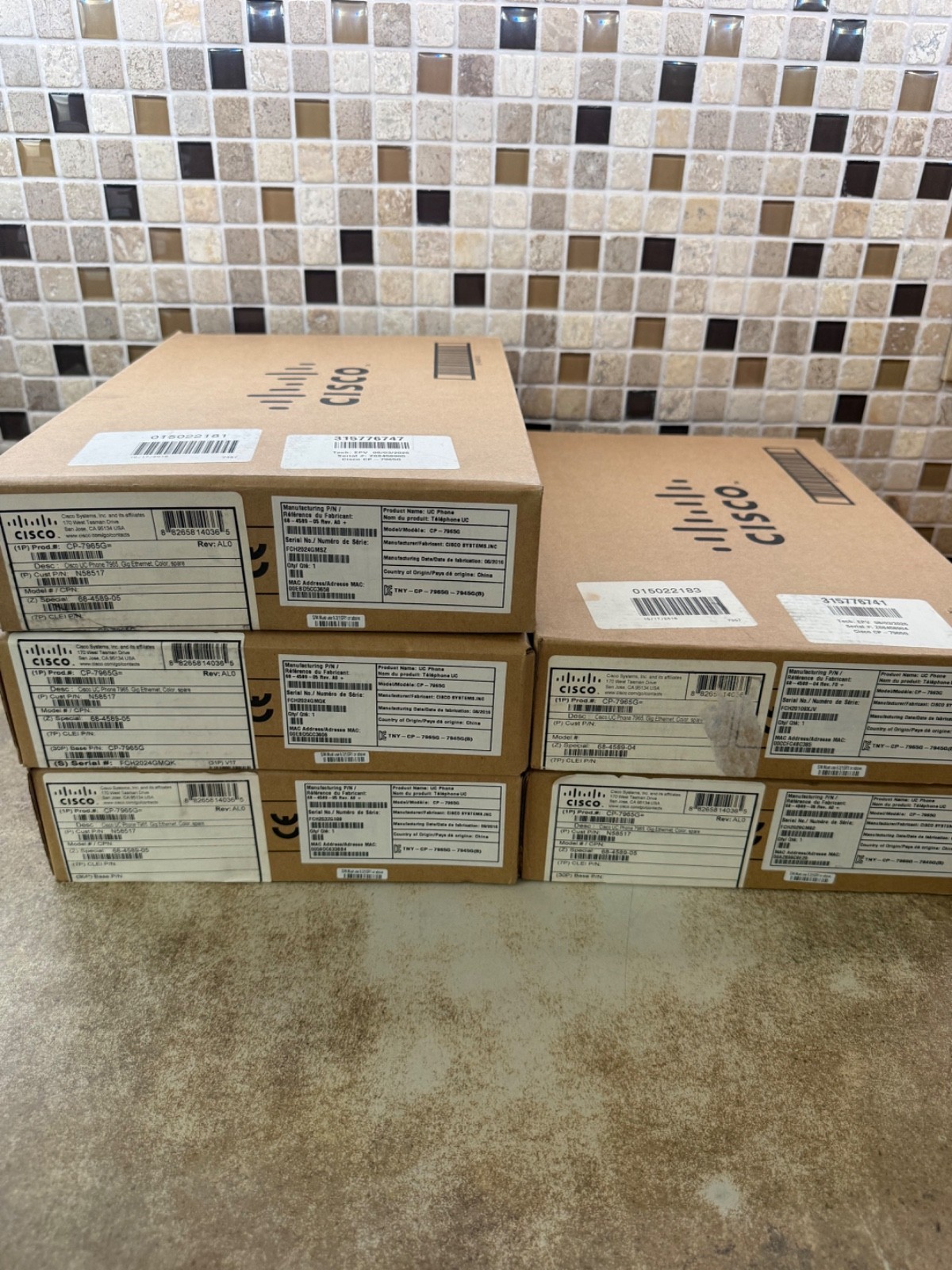 Lot of 5 Cisco CP-7965G 7965G IP Color Display Phone Base Handset