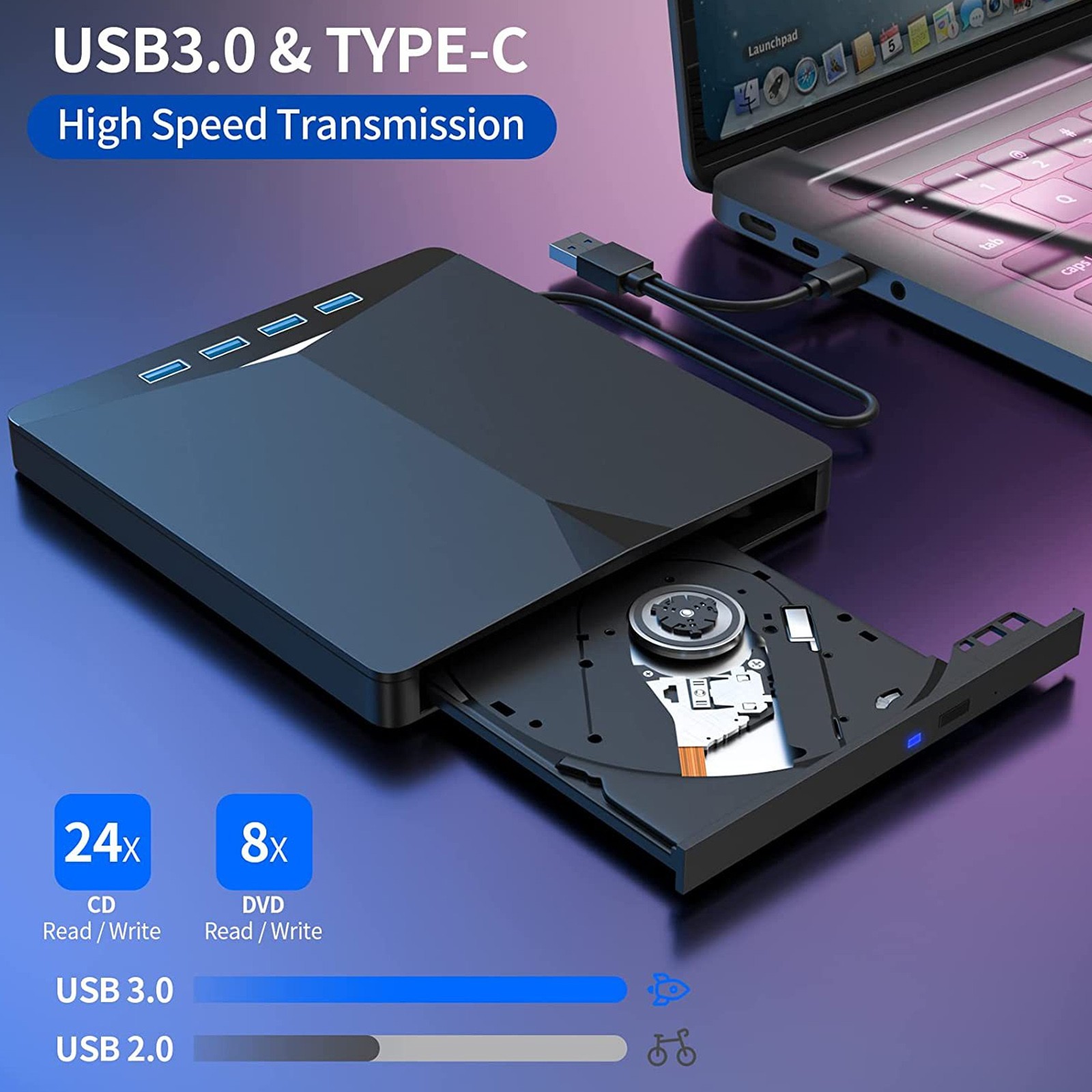 7 IN1 BD Burner External Drive 4K Blue Ray Burner BD-RW BD DVD RW Disc Writer A7