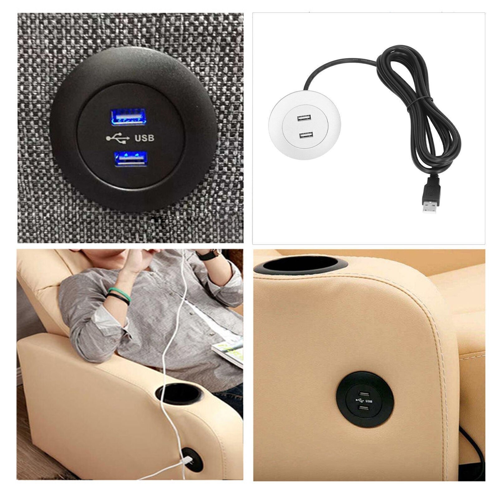 Sofa USB Charging Socket Flush Mount Installation Dual USB Charging Ports Socket