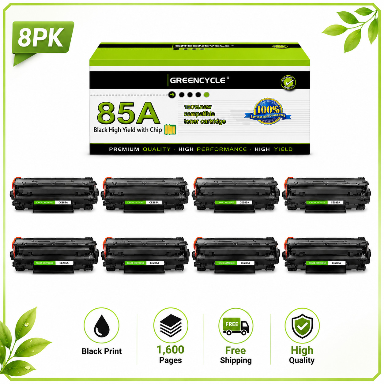 8PK CE285A Black Toners fits for HP LaserJet M1214nfh M1216nfh M1217nfw M1219nf