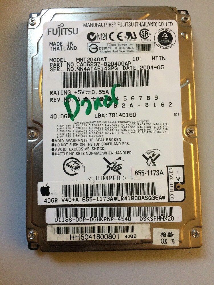 Fujitsu  MHT2040AT, 40GB,CA26325-B17204BA, ATA 2.5 Donor Harddrive
