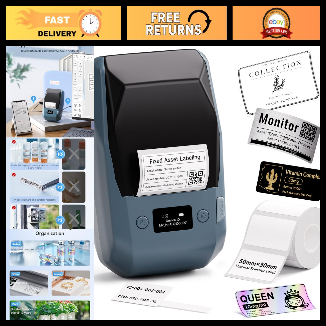 Compact Thermal Label Maker - 2-Inch Printer with Tape, Portable & Easy to Use