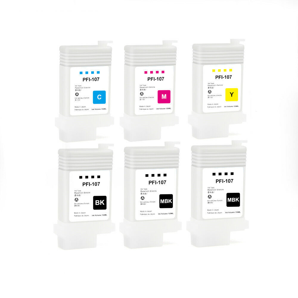 6PC PFI-107 Refillable Ink Cartridge For Canon IPF670 680 685 770 IPF780 IPF785