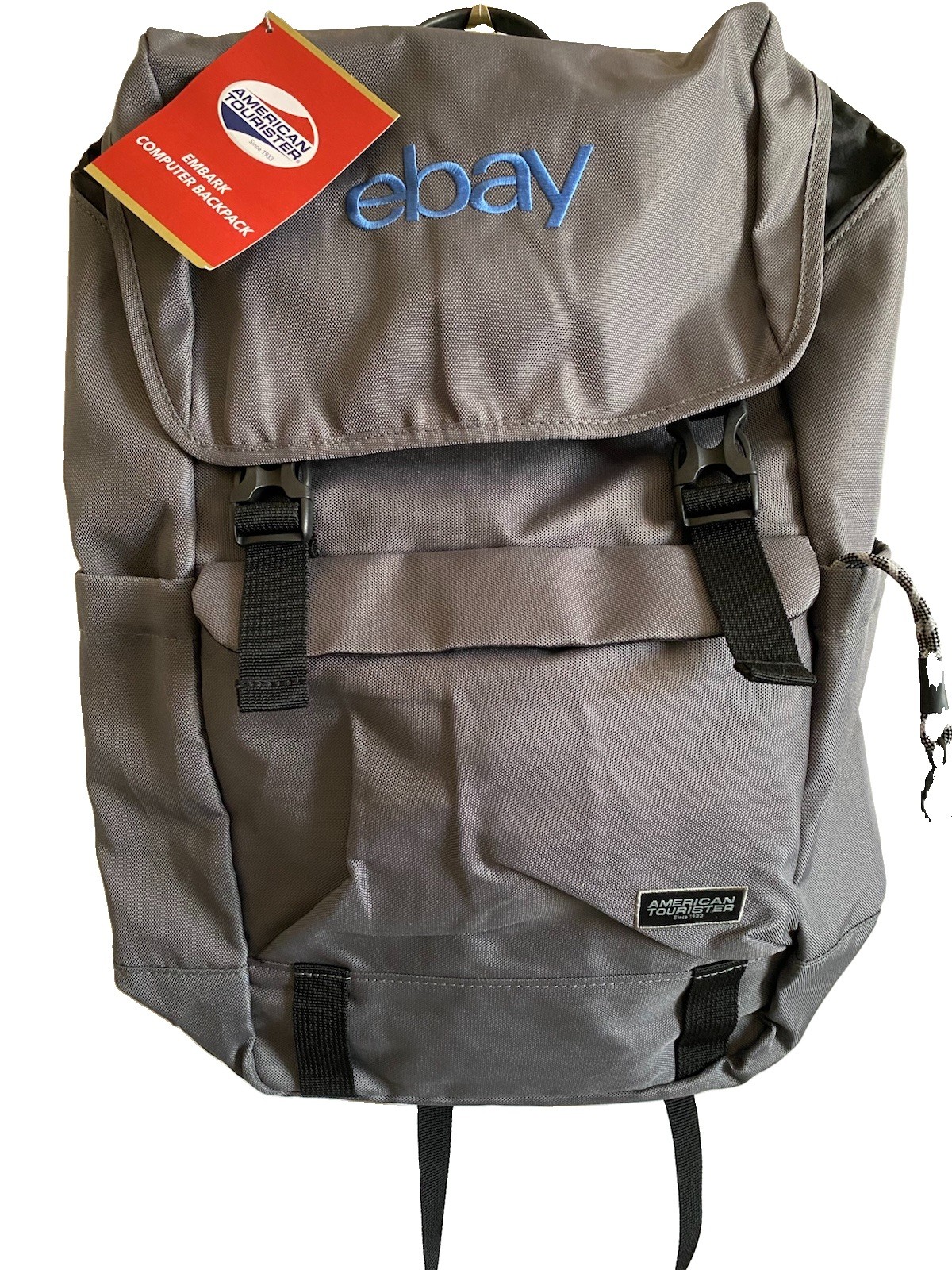 American Tourister Embark Computer Laptop Backpack eBay Logo Gray Black 10x14