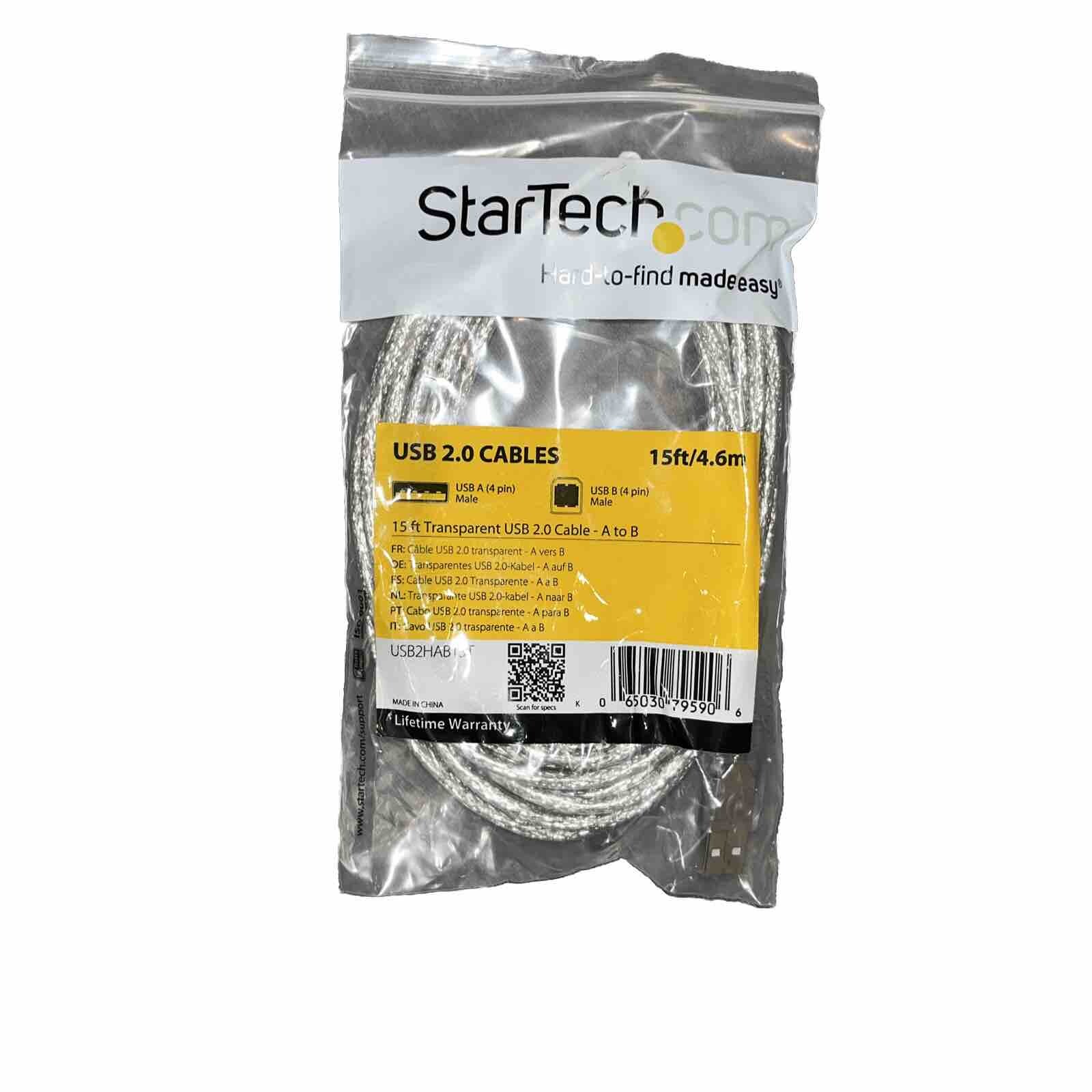 Startech.com 15 Ft Transparent USB  2.0 Cable -A To B NEW Hard To Find Made Easy