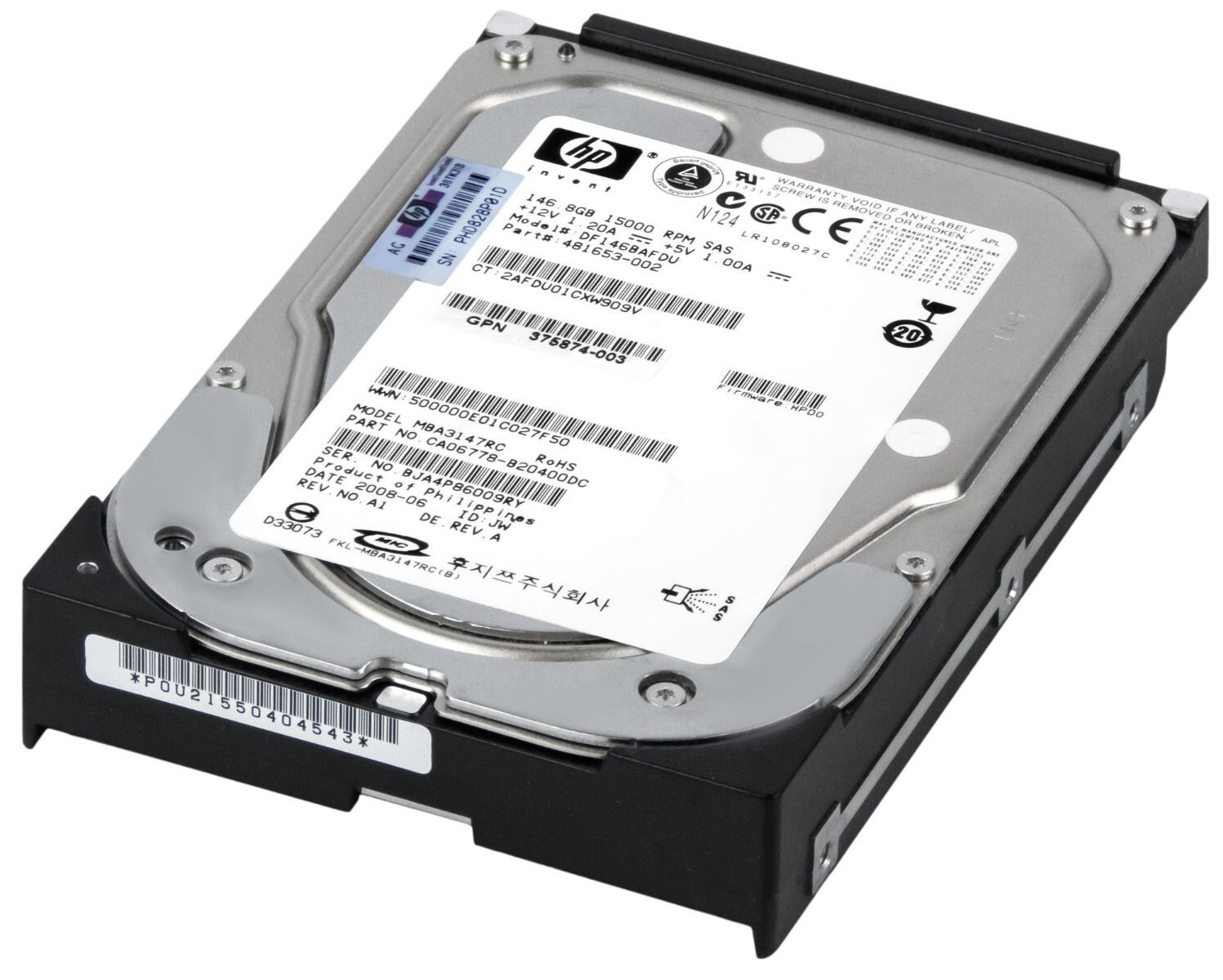 HARD DRIVE HP 481653-002 DF146BAFDU 146GB 15K 16MB SAS 3.5''