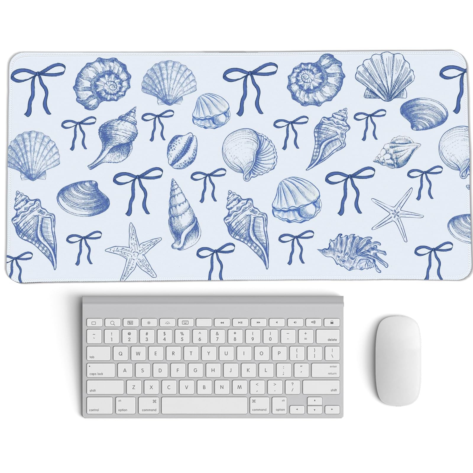 Blue and White Seashell Bow Mouse Pad,Coastal Beach Mouse Pad,XL Large Ocean ...